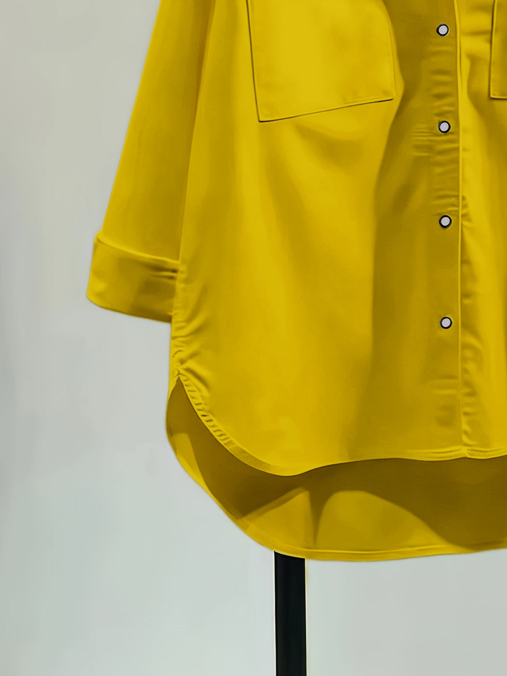 Women's Simple and Elegant Shirt Jacket, New Spring/Summer Style, Front Short Back Long, Versatile Loose Fit Casual Long Sleeve Top - Yellow