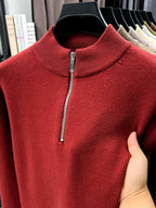 Men'S Half-Zip Stand Collar Knit Sweater, Non-Tight Loose Fit, Suitable for Most Men, Versatile Base Layer - SINBOS - Raffia Red