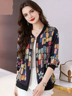 Lightweight Summer Outerwear Featuring a Zip-Up Cardigan, Designed for Beach Getaways, with a Thin And Semi-Transparent Printed Fabric, Perfect For, Tailored for Women - Navy Color