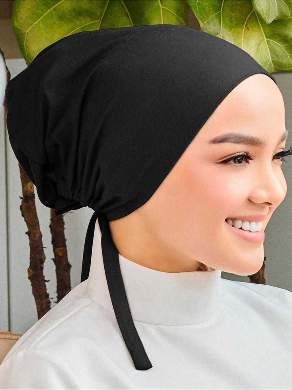 1pc Women Abaya Accessories Fashion Solid Color Elastic Band Headscarf, Suitable for Daily Wear Headband Soft Under Cap Women Veil - Black