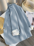 Solid Color Embroidered Blazer for Women, New Korean-Style Fashion for Spring And Autumn 2025, Trendy One-Button Small Suit - Light Blue