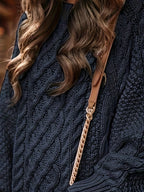 Women's Sweater Dress, Women's Long Sleeve Crew Neck Textured Knitted Dresss - Black