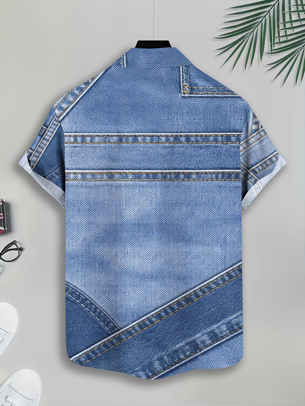 Print Design - Non-Textured 2D Printing Faux Denim Style Men'S Casual Shirt, Print Faux Denim Pattern with Summer Stitch Detailing - Mixed colors