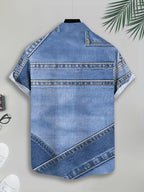 Print Design - Non-Textured 2D Printing Faux Denim Style Men'S Casual Shirt, Print Faux Denim Pattern with Summer Stitch Detailing - Mixed colors