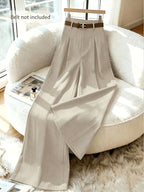 Women's High-Waisted Wide- Trousers - Loose-Fit Solid Color Pants Suitable for Daily Wear & Vacation, Beltless Spring/Summer Style for Office, Casual Outfits - Machine Washable Elegant Trousers - Champagne