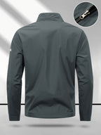 Trendy Vintage Men's Spring/Autumn New Casual Versatile Jacket Outdoor Sports Windproof Coat with Contrasting Color Stand Collar, Transitional Layering Essentials - Dark Gray