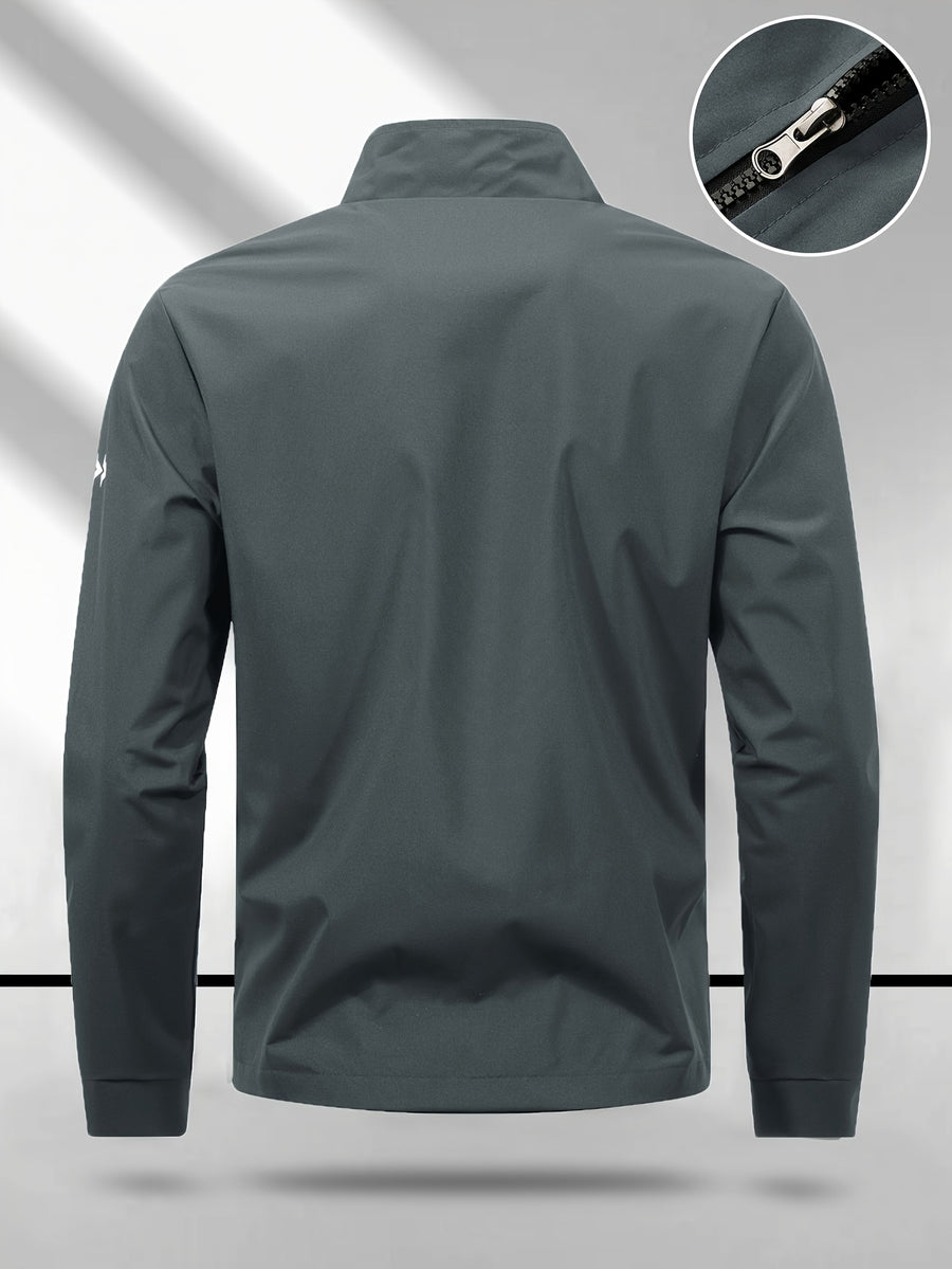 Trendy Vintage Men's Spring/Autumn New Casual Versatile Jacket Outdoor Sports Windproof Coat with Contrasting Color Stand Collar, Transitional Layering Essentials - Dark Gray