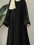 Middle Eastern Muslim Solid Comfortable Robe 8356 - Black