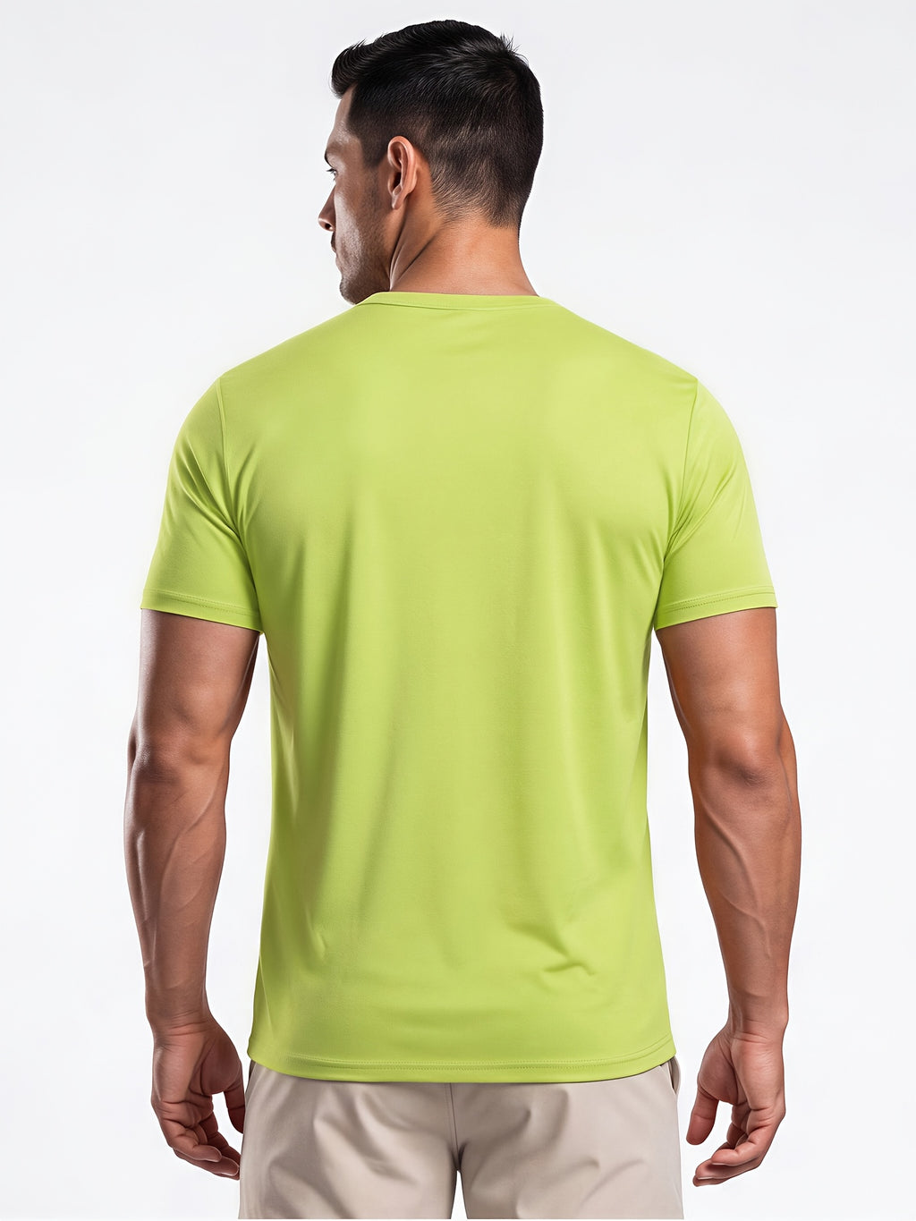 Men's Minimalist Sporty V-Neck Quick-Dry T-Shirt, Lightweight Breathable Moisture-Wicking Polyester Fiber Short-Sleeve Top, Solid Color Slim-Fit Casual Fitness Shirt, Suitable for Fitness, Running, Outdoor, Light Outdoor, and Urban Commuting - Grass Green