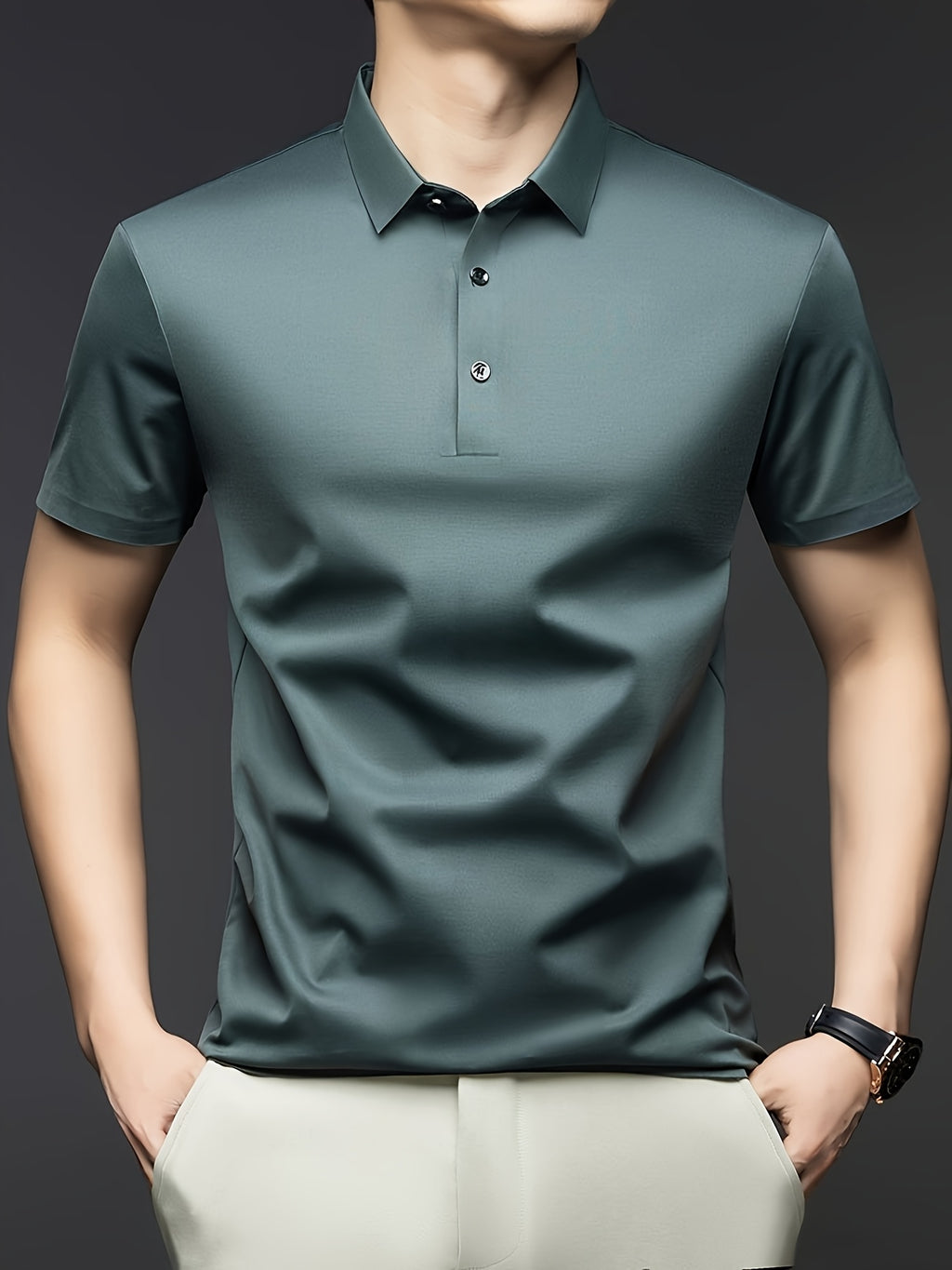 NERO POLO Summer Middle-Aged Men'S Short-Sleeved T-Shirt with Mulberry Solid Color Lapel Polo Shirt Short-Sleeved T-Shirt Men - Gray Green