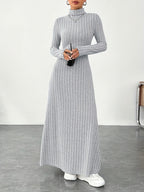 Women'S Dress, Casual Solid Color Long Sleeve Dress Long Skirt - Grey