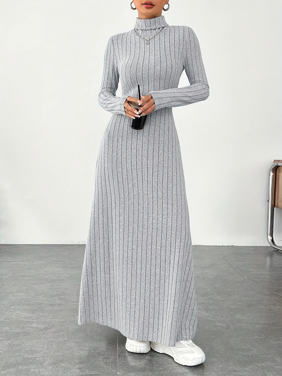 Women'S Dress, Casual Solid Color Long Sleeve Dress Long Skirt - Grey