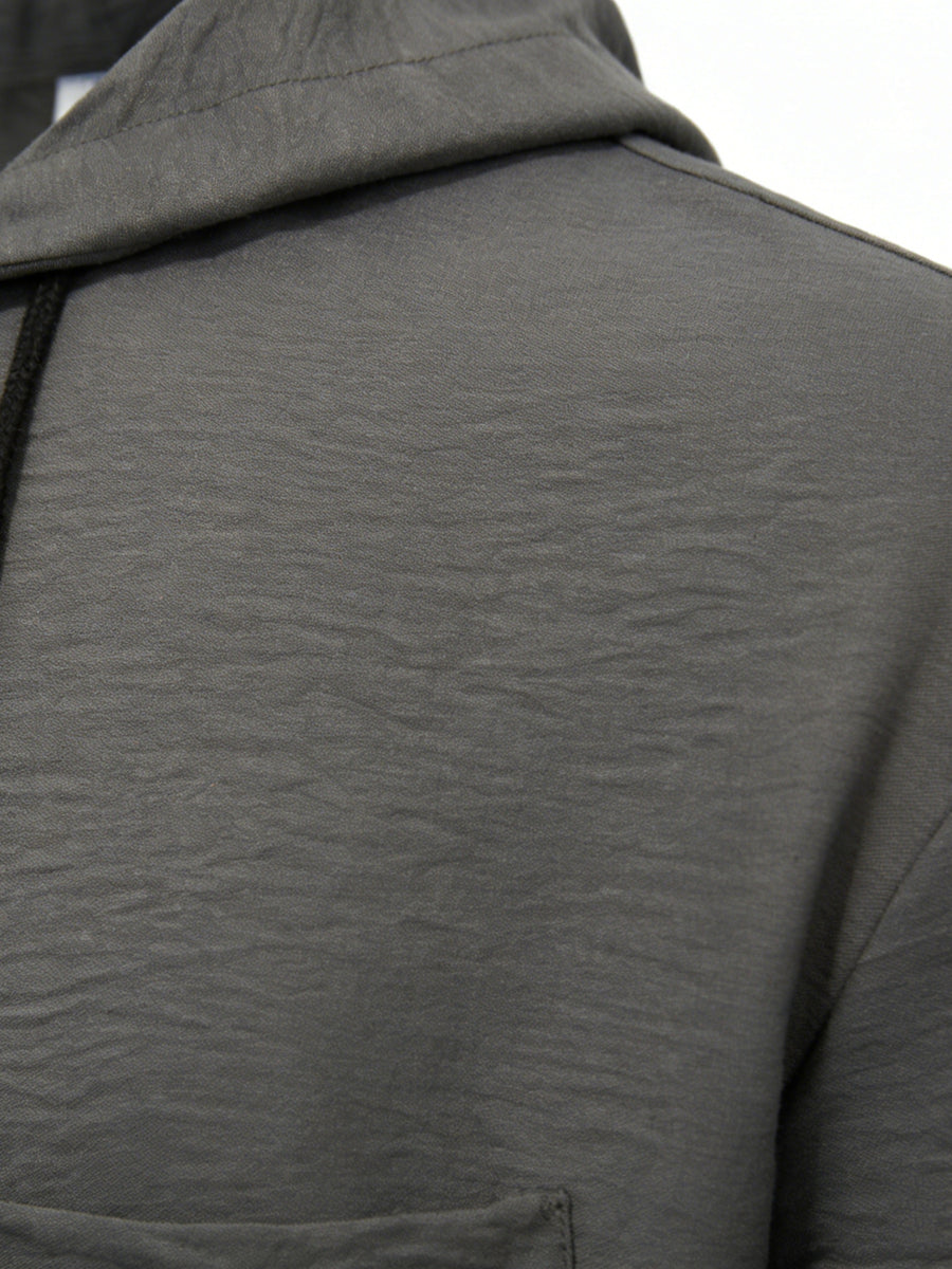 2026 European Style New Men'S Classic Versatile Comfortable Daily Office Commute Date Fashion Trendy Outdoor Sports Outing Travel Versatile Comfortable Hooded Shirt - Grey