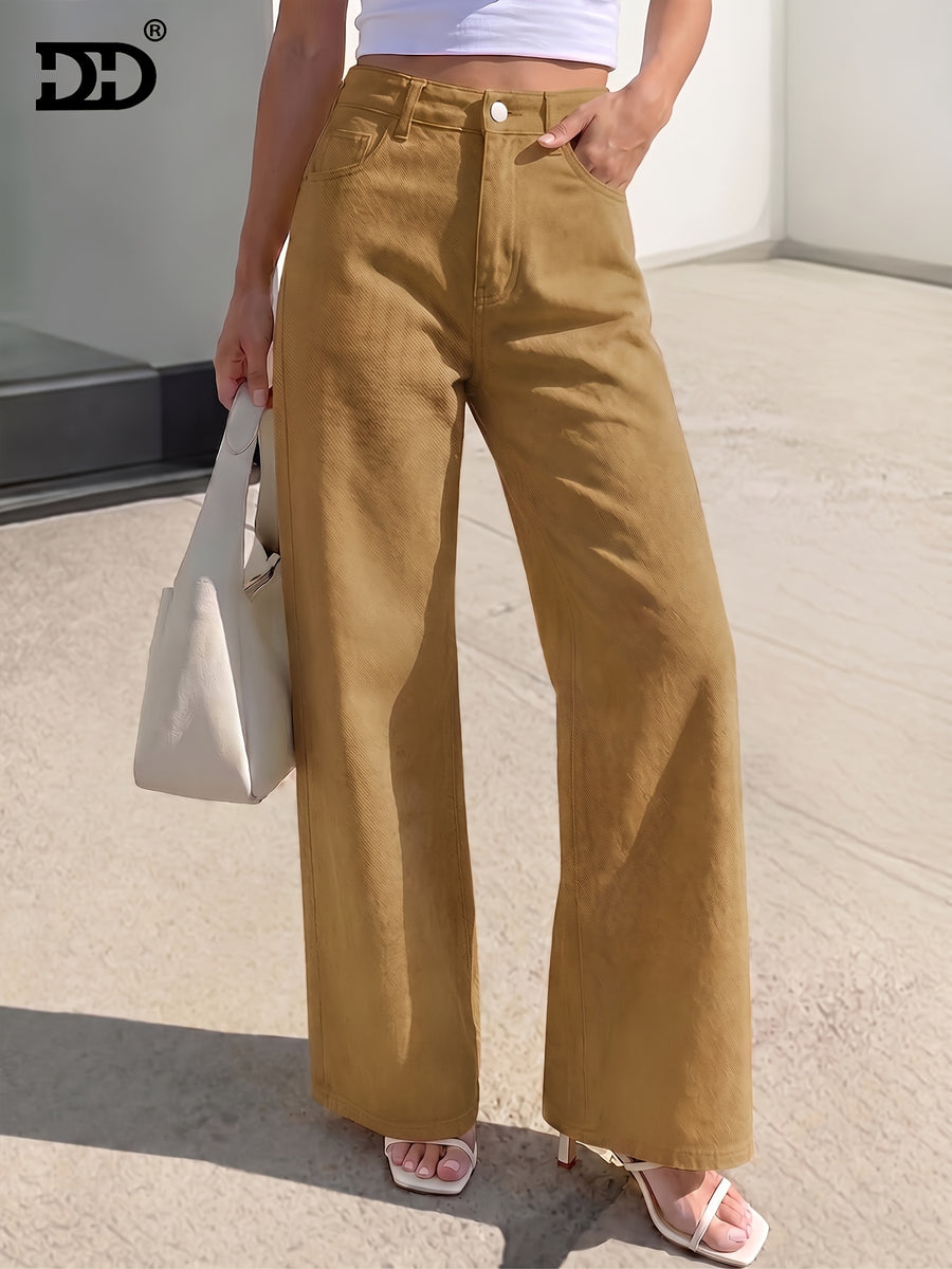 Women's 2026 New Stretch Wide-Leg Jeans - Loose-Fitting Straight-Leg Solid-Color Denim Pants in Brown Denim Fabric, Mid-Rise Comfort Trousers, Understated Luxe Style Women's Apparel, Ideal Casual Pants for Home and Travel. - Sepia