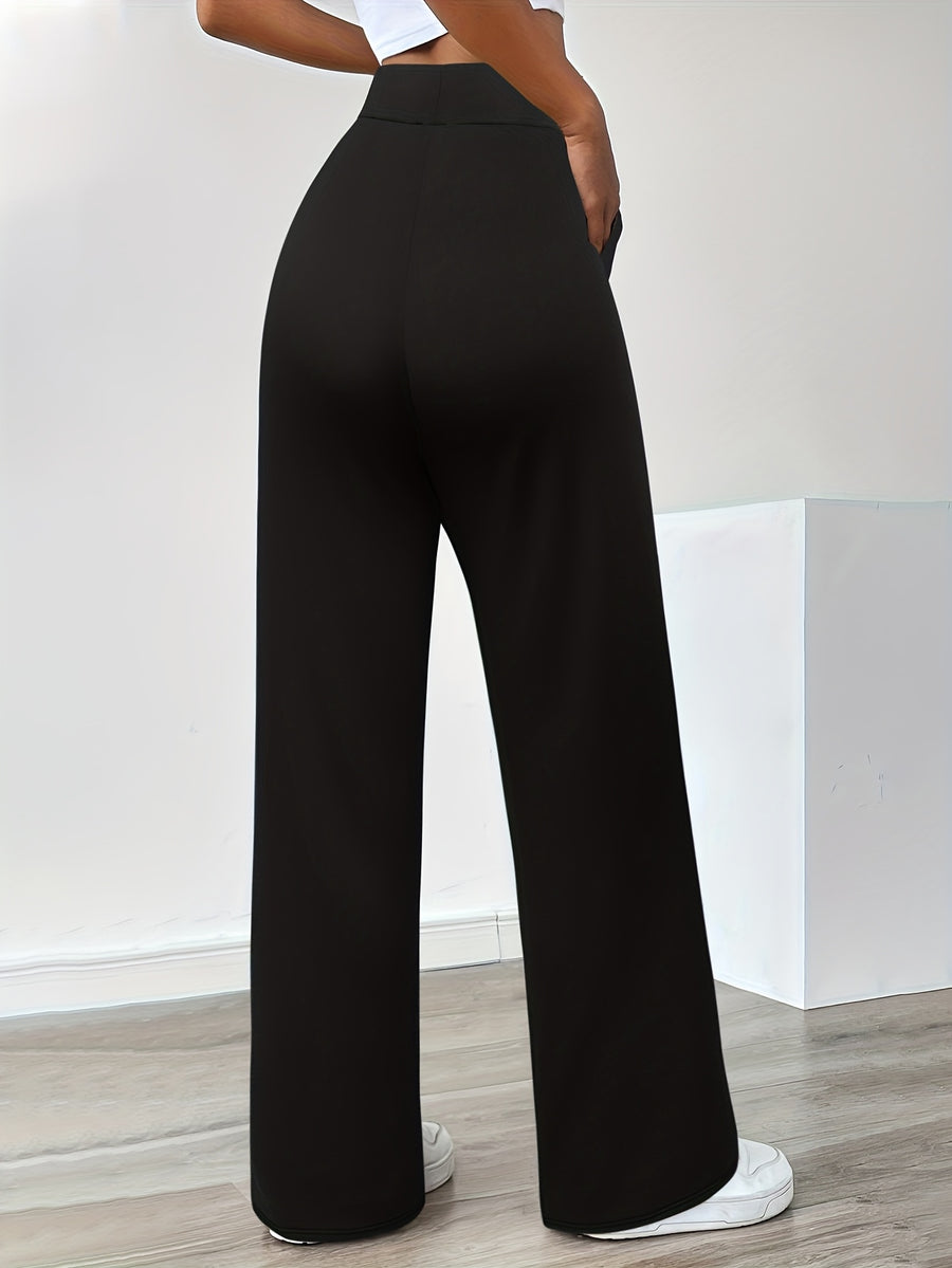In-Stock Versatile Solid Color Stretch Straight-Leg Trousers - Black