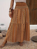 Bohemian Style Elastic Waist Maxi Skirt for Spring and Summer, Women's Skirt Clothing - Mixed colors