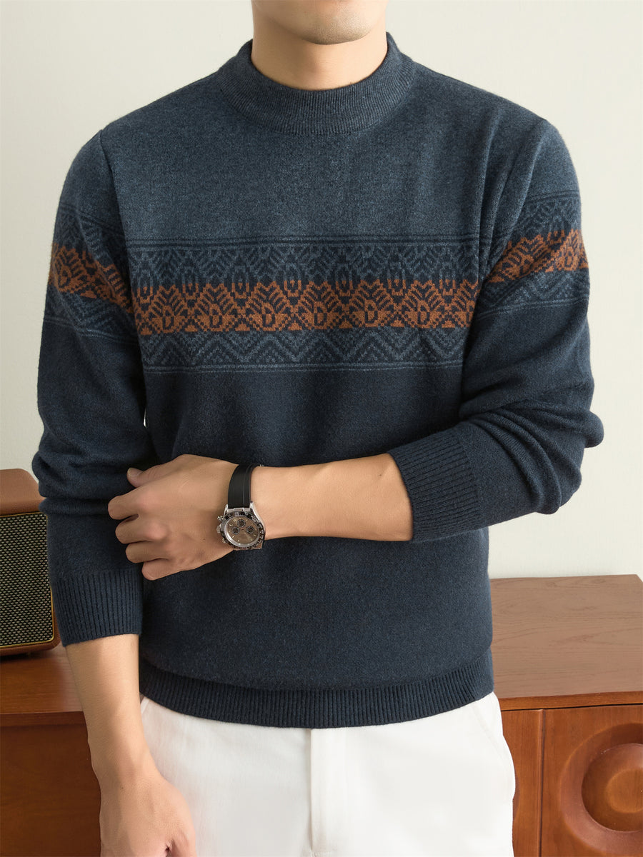 Men's Solid Color Knit Sweater - Warm Winter Crewneck Pullover, Basic Long-Sleeve Casual Sweater Suitable for Fall/Winter, Round Neck Knitwear for Office & Casual Attire, Hand Washable Solid Color Sweater - Blue