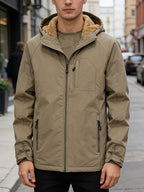 Men's Thick -Lined Casual Hooded Jacket - Khaki-1