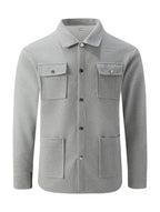 Mens Textured Waffle Shacket Collar Button Front Multi Pocket Long Sleeve Outerwear Top - Grey
