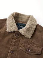 Men's Casual Outdoor Windproof Fleece-Lined Jacket with Button & Zipper Closure, Chest Pockets - Machine Washable Regular Fit Autumn Winter Coat for Hiking, Camping, Urban Adventures, Camping Gear - Dark Brown