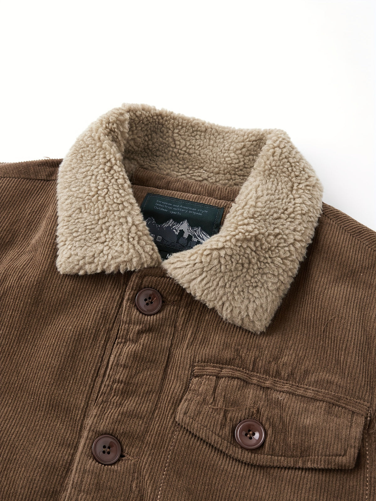 Men's Casual Outdoor Windproof Fleece-Lined Jacket with Button & Zipper Closure, Chest Pockets - Machine Washable Regular Fit Autumn Winter Coat for Hiking, Camping, Urban Adventures, Camping Gear - Dark Brown