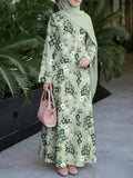 Women'S Middle Eastern Style Muslim Elegant Robe Dress, Suitable for Malaysian Dress, Indonesian Saudi Fresh Floral Muslim Long Skirt, Loose A-Line Long Sleeve Cut, Daily Prayer And Outing Wear, Non-Deformable Non-Embroidered Craft - Mixed colors