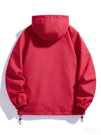 Men's New Jacket Coat Spring Autumn Casual Jacket Sports Outdoor Zipper Pocket, Hooded Design - Red