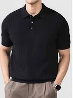 Sophisticated Casual Men'S Ice Cool Knit Polo Shirt Men'S Round Neck Bad Boy Style Short Sleeve Summer Trendy Brand POLO Shirt Lapel Top - Black