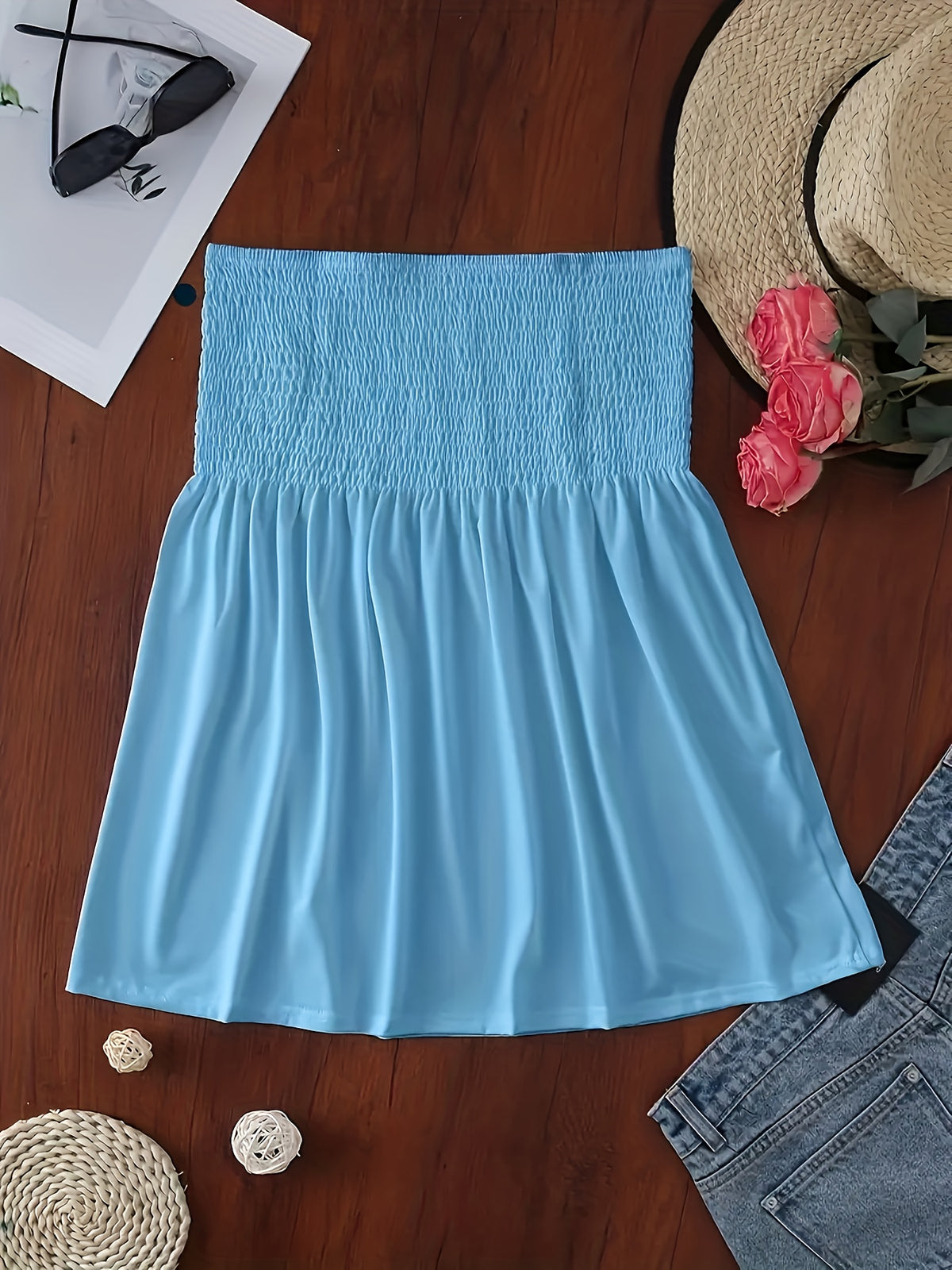 Women's Sexy Fashion Satin Off-Shoulder Crop Tube Top - Sky Blue