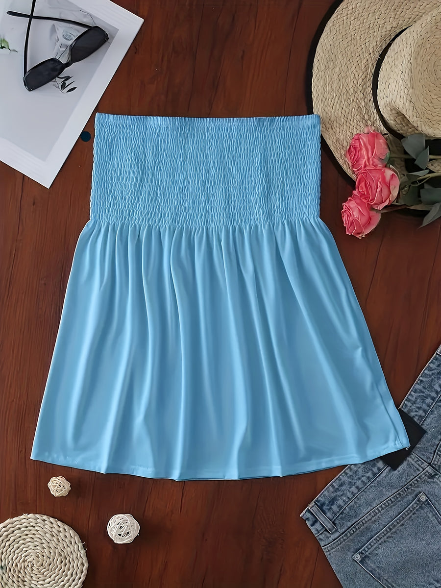 Women's Sexy Fashion Satin Off-Shoulder Crop Tube Top - Sky Blue