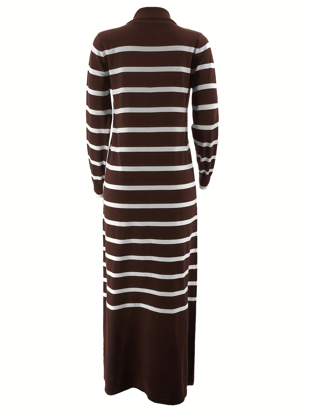 Ladies Middle Eastern Muslim Striped Dress - Coffee Color