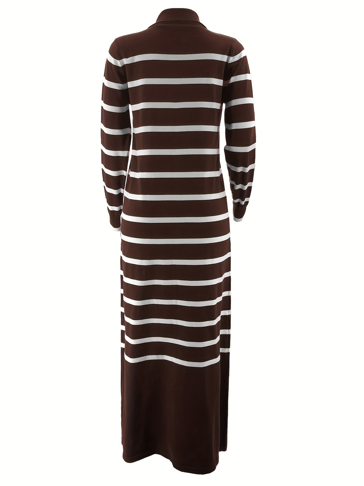 Ladies Middle Eastern Muslim Striped Dress - Coffee Color