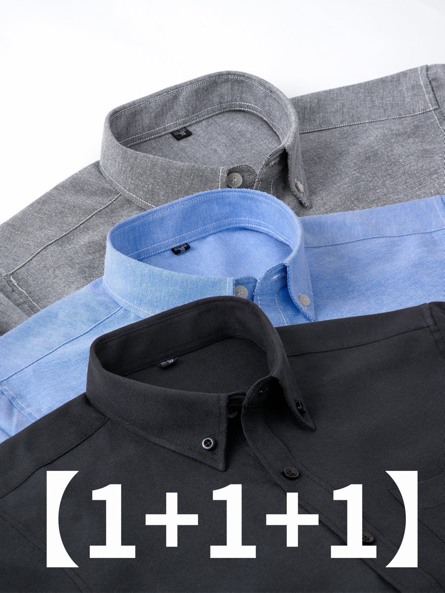 Three-pc Classic Men's Oxford Plain Color Shirts, Simple and Elegant Casual Long-Sleeve Shirts, Available in Multiple Colors for Easy Mix and Match - Blue+gray+black