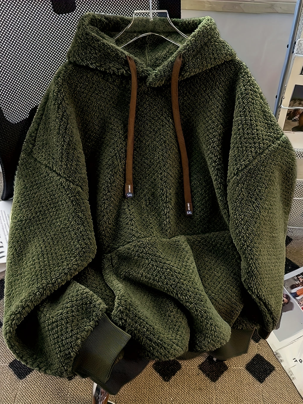 25 Autumn-Winter New High-End Small-Circle Fleece-Lined Hooded Sweatshirt - Olive Green