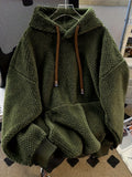 25 Autumn-Winter New High-End Small-Circle Fleece-Lined Hooded Sweatshirt - Olive Green