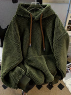 25 Autumn-Winter New High-End Small-Circle Fleece-Lined Hooded Sweatshirt - Olive Green