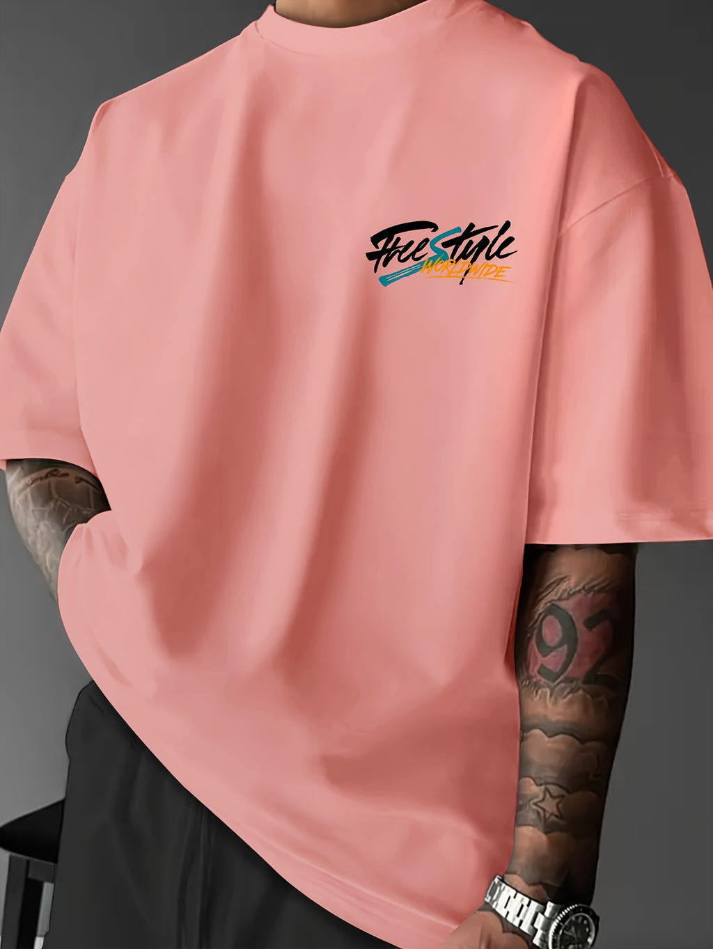 Printed Design, Non-textured, European and American Casual Style Men's Leisure T-shirt with Duck Image, Layered with Street Font Graphics, for Daily Commuting and Casual Wear - Mixed Color 4