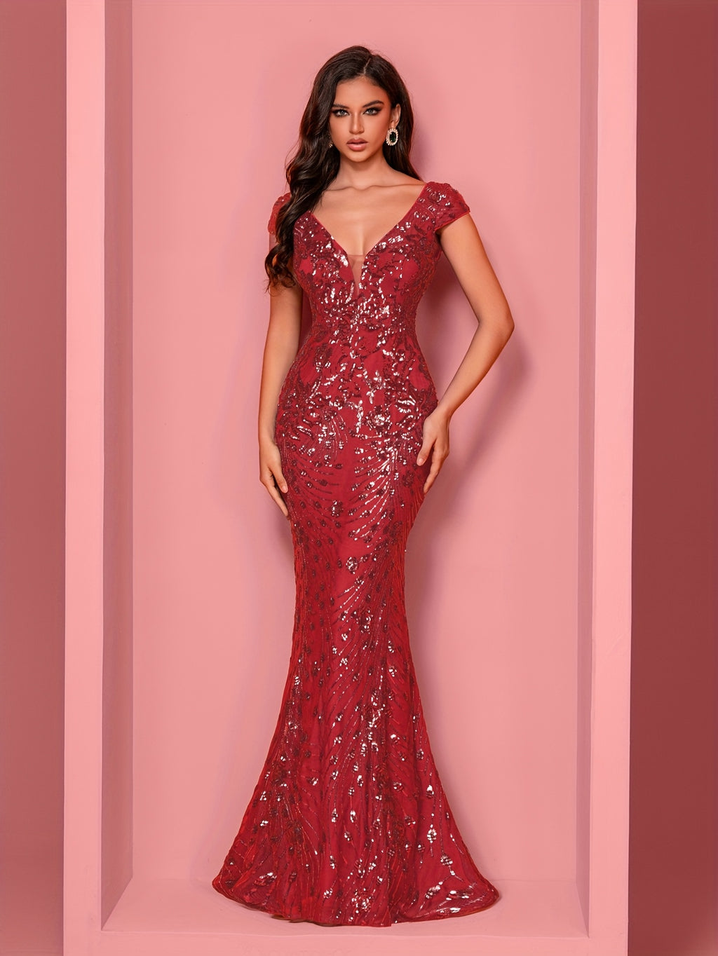 Elegant Beaded Mature Sleeveless Fishtail Dress Summer Party Dinner Formal High-end Luxury Bridesmaid Dresses V-Neck Wedding Mom Dress Sexy Tank Long Skirt - Red