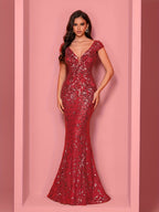 Elegant Beaded Mature Sleeveless Fishtail Dress Summer Party Dinner Formal High-end Luxury Bridesmaid Dresses V-Neck Wedding Mom Dress Sexy Tank Long Skirt - Red