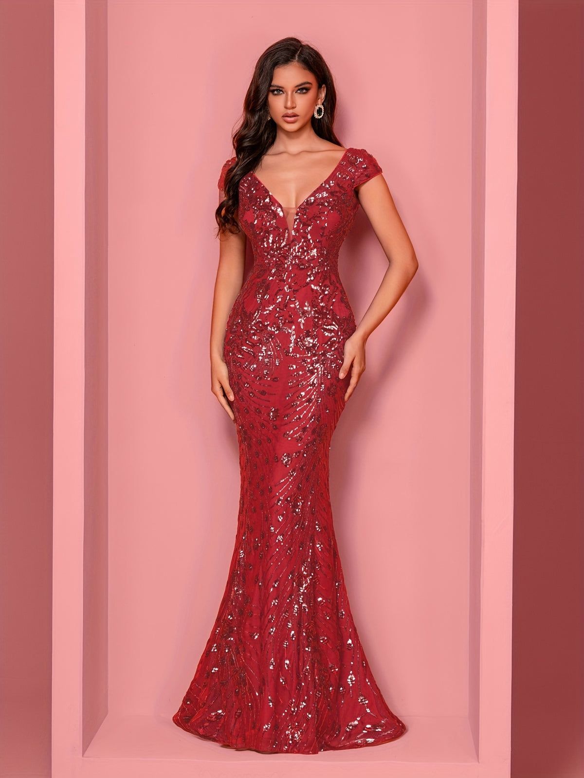 Elegant Beaded Mature Sleeveless Fishtail Dress Summer Party Dinner Formal High-end Luxury Bridesmaid Dresses V-Neck Wedding Mom Dress Sexy Tank Long Skirt - Red