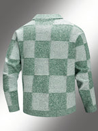 Men'S Checkered Jacket; Lapel Plaid Single-Breasted Casual Jacket; Autumn And Winter Men'S Top, Suitable for Daily Work Scenes - White Green