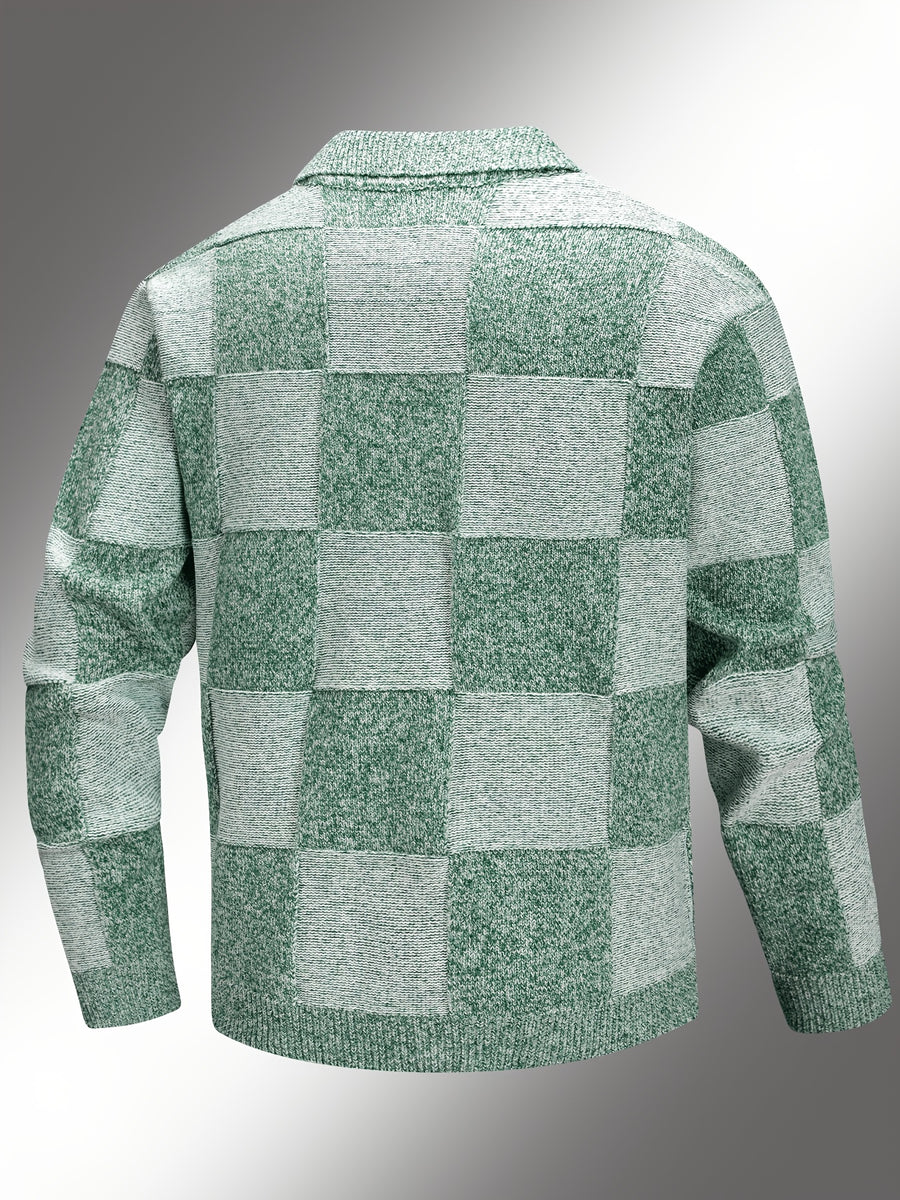Men'S Checkered Jacket; Lapel Plaid Single-Breasted Casual Jacket; Autumn And Winter Men'S Top, Suitable for Daily Work Scenes - White Green