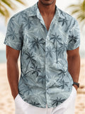 Men'S Casual Coconut Tree Print Short-Sleeved Shirt, Beach Shirt, Men'S Tropical Shirt, Men'S Summer Shirt, Tropical Shirt, Men'S Palm Tree Shirt, Blue Hawaiian Shirt, Men'S Hawaiian Print Shirt - Slate Grey