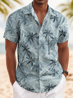 Men'S Casual Coconut Tree Print Short-Sleeved Shirt, Beach Shirt, Men'S Tropical Shirt, Men'S Summer Shirt, Tropical Shirt, Men'S Palm Tree Shirt, Blue Hawaiian Shirt, Men'S Hawaiian Print Shirt - Slate Grey