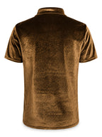 Men's Velvet Lapel Short-Sleeve Polo Shirt, American Relaxed Style, Soft, Skin-Friendly, Breathable, and Versatile, for Daily Commuting and Streetwear - Coffee Color