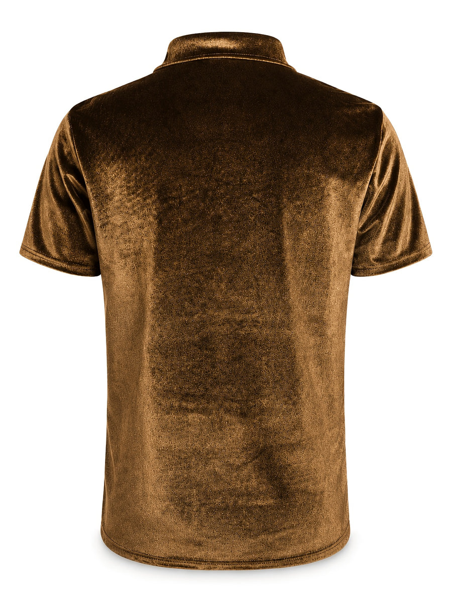 Men's Velvet Lapel Short-Sleeve Polo Shirt, American Relaxed Style, Soft, Skin-Friendly, Breathable, and Versatile, for Daily Commuting and Streetwear - Coffee Color