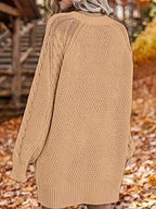 Women's Sweater Dress, Women's Long Sleeve Crew Neck Textured Knitted Dresss - Yellowish-brown