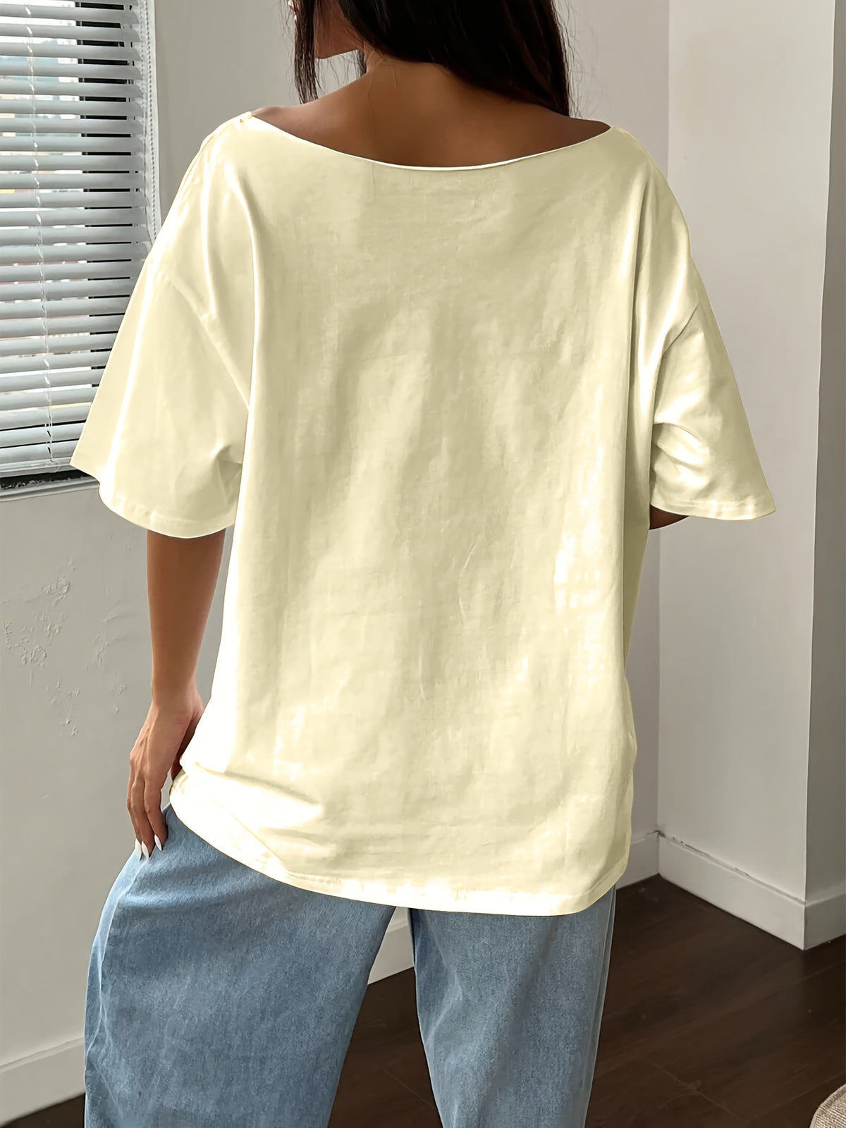 Women'S Short Sleeve Letter Pattern Casual T-Shirt - Apricot