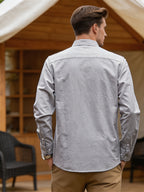 Spring/Autumn Men'S Oxford Cloth Collared Shirt, Individual Chest Print Long Sleeve Blouse, Slimming Outdoor Casual Top, Youth Versatile Commute Light Business Men'S Basic Shirt - Grey