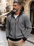 Autumn Winter Men'S Thick Jacquard Long Sleeve Cardigan Hooded Jacket Coat, Fashionable Checkered Jacquard Texture Fabric Comfortable, Suitable for Daily Outings, Outdoor Sports, Travel, And Vacation, Lightweight Comfortable Regular Fit - Grey
